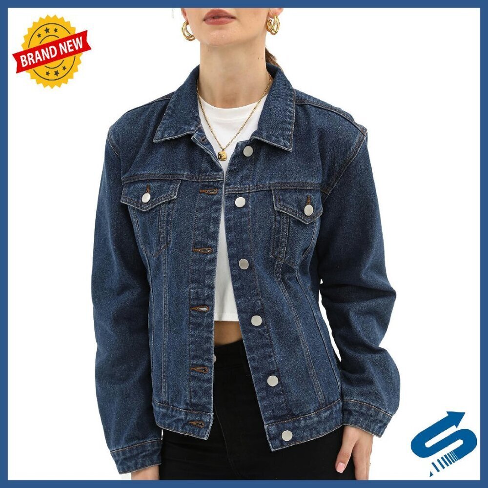 Women's Denim Jacket Button Up Long Sleeve with Pockets Regular Fit